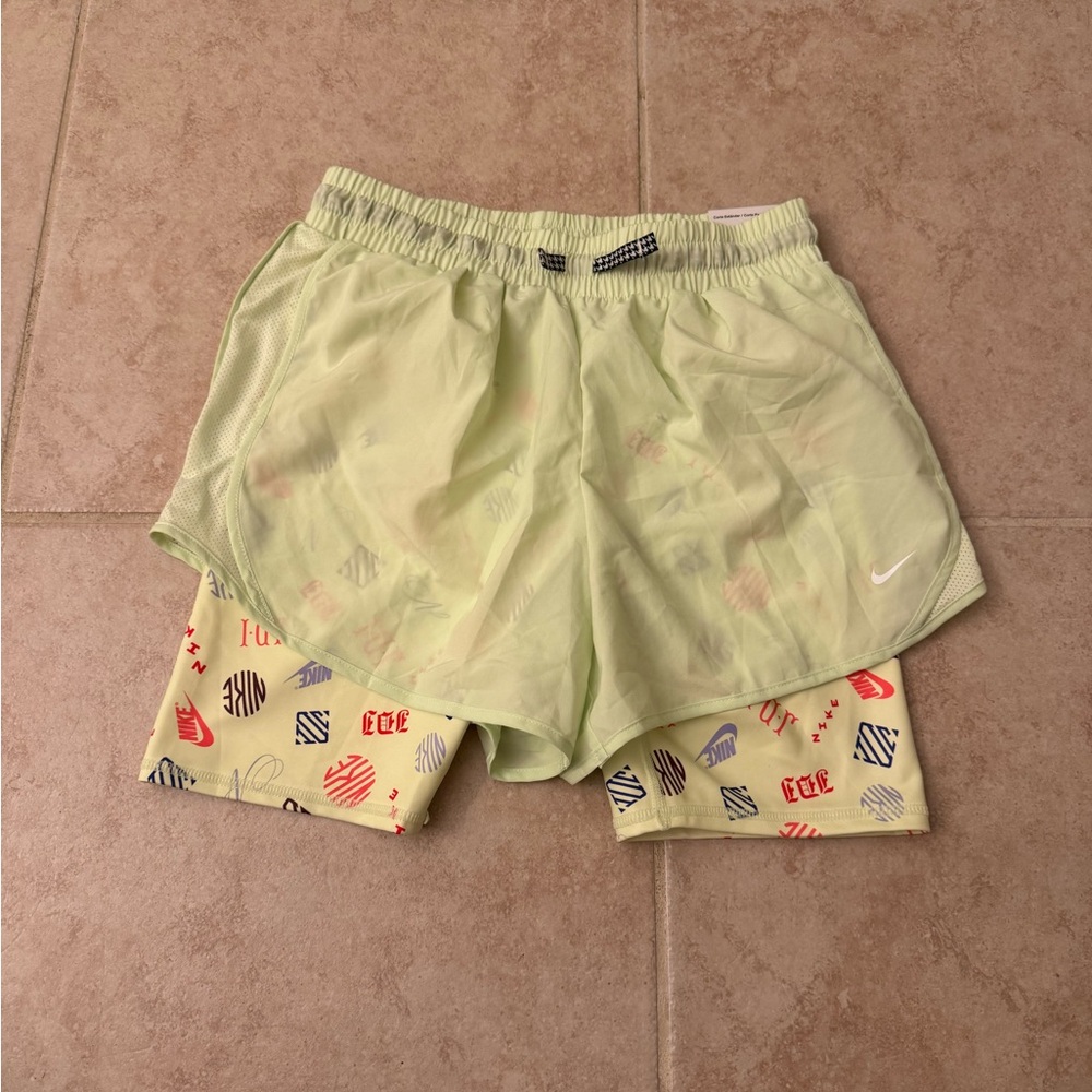 Nike Light Green Running Shorts with Patterned Underlayer L